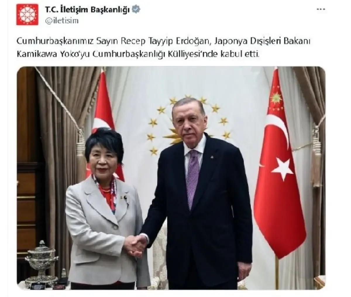 Cumhurbaşkanı Erdoğan, Japonya Dışişleri Bakanı Kamikawa Yoko'yu kabul etti