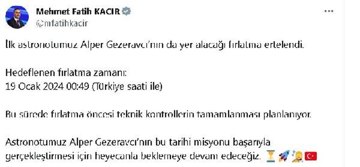 Türkiye\'nin ilk astronotu Alper Gezeravcı\'nın fırlatması ertelendi