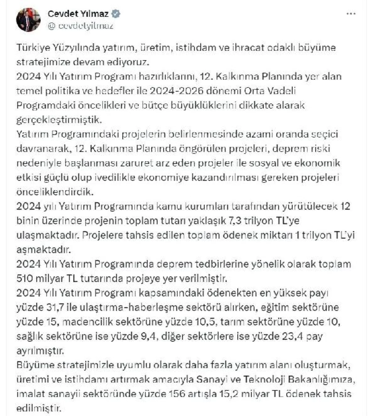 2024 Yılı Yatırım Programında Deprem Tedbirlerine 510 Milyar TL Ayrıldı