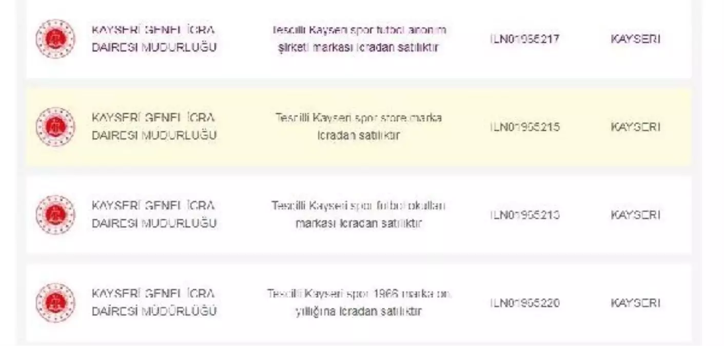 Kayserispor'un isim hakları icradan satışa çıkarıldı