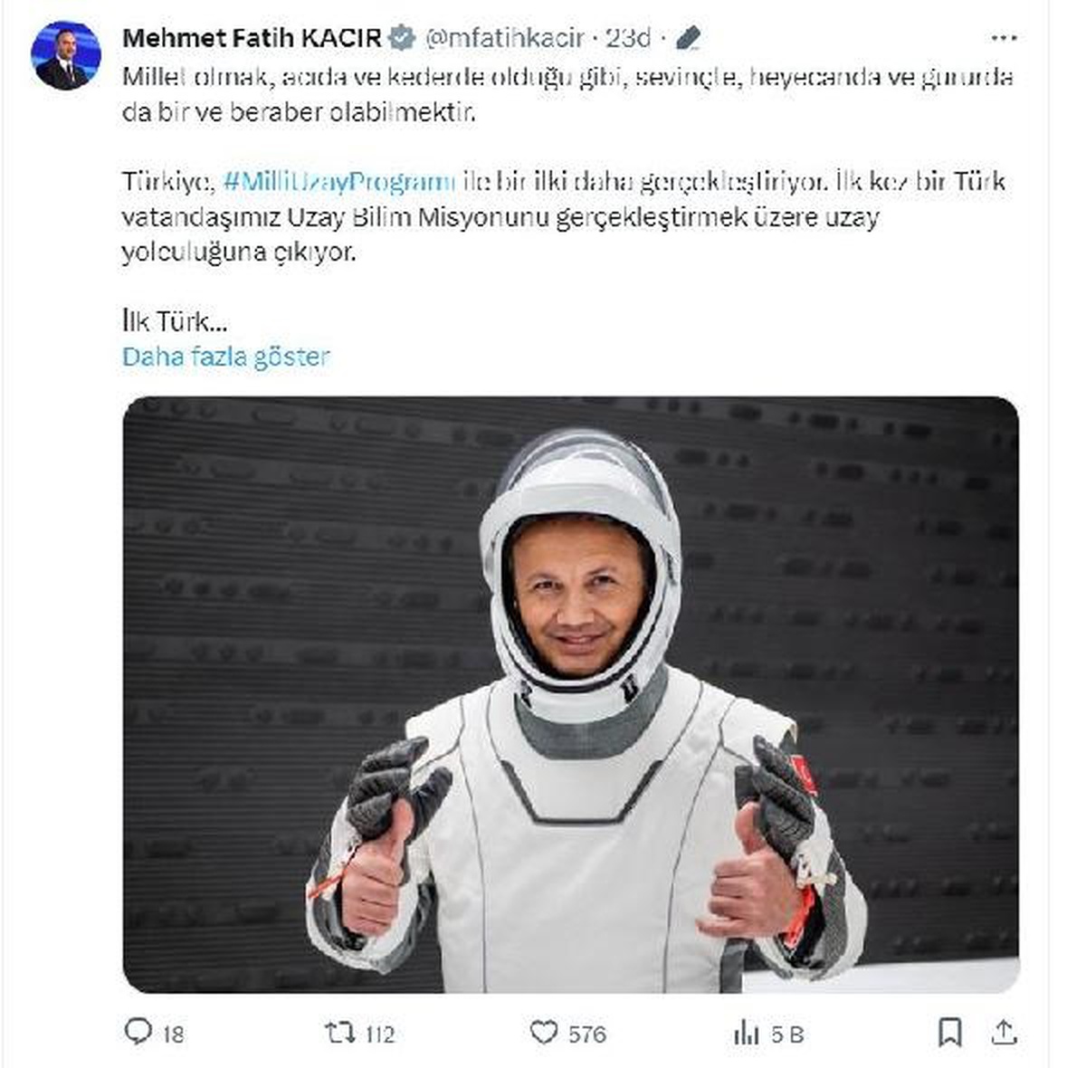 Türkiye, Milli Uzay Programı ile İlk Astronotunu Uzaya Gönderiyor