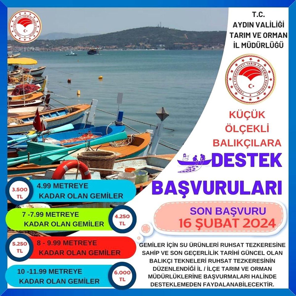 Aydın Tarım ve Orman Müdürlüğü\'nden Küçük Ölçekli Balıkçılara Destek Başvuruları