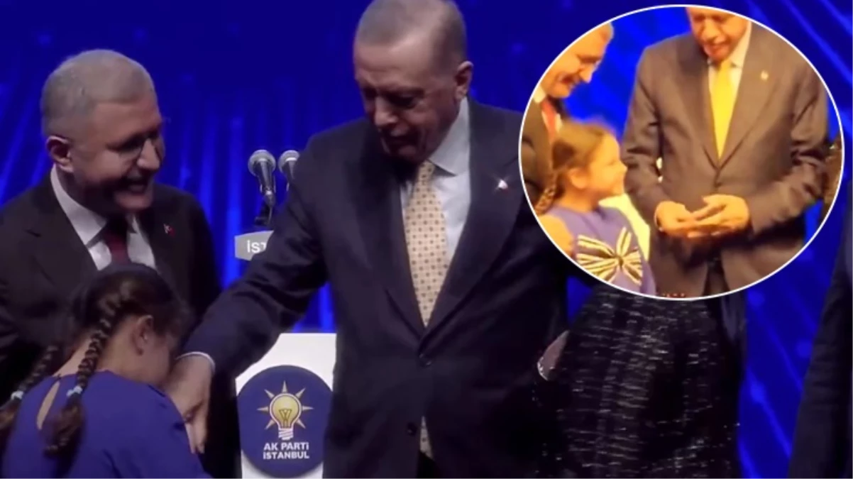Cumhurbaşkanı Erdoğan, elini öpen Hilmi Türkmen\'in kızına sahnede harçlık verdi