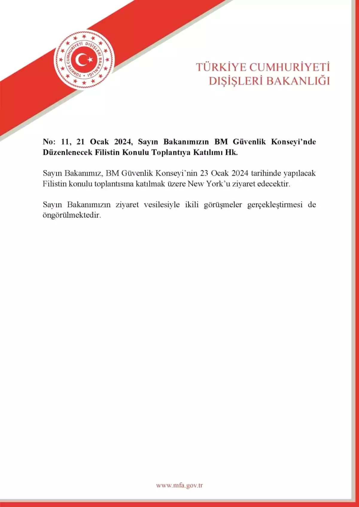 Dışişleri Bakanı Hakan Fidan, BMGK Filistin konulu toplantısına katılacak