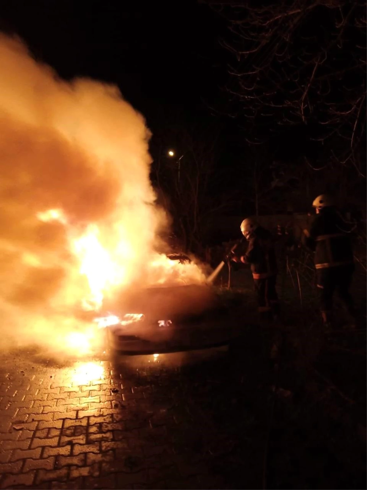 Edirne\'de park halindeki otomobil alev alev yandı