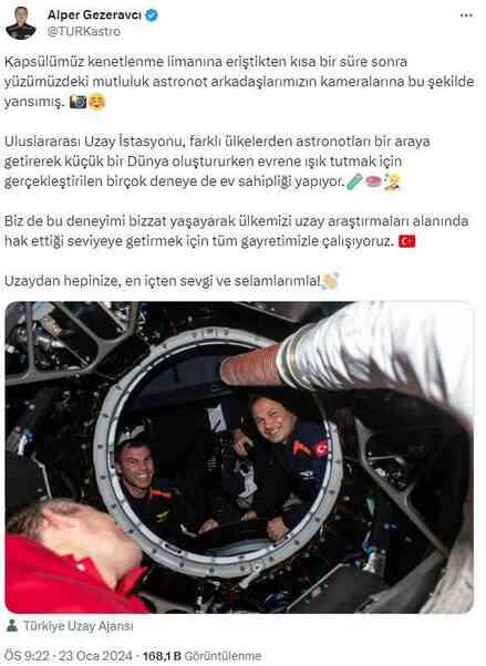 Türkiye'nin ilk astronotu Alper Gezeravcı, mutlu anları paylaştı