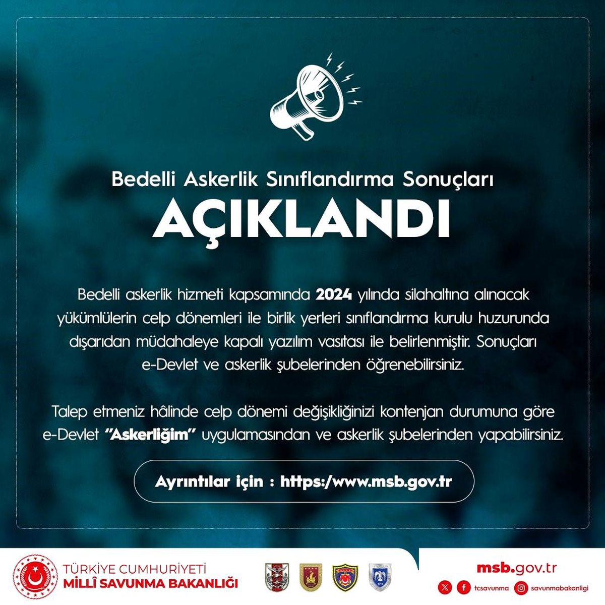 MSB\'den bedelli askerlik sınıflandırma sonuçları açıklandı
