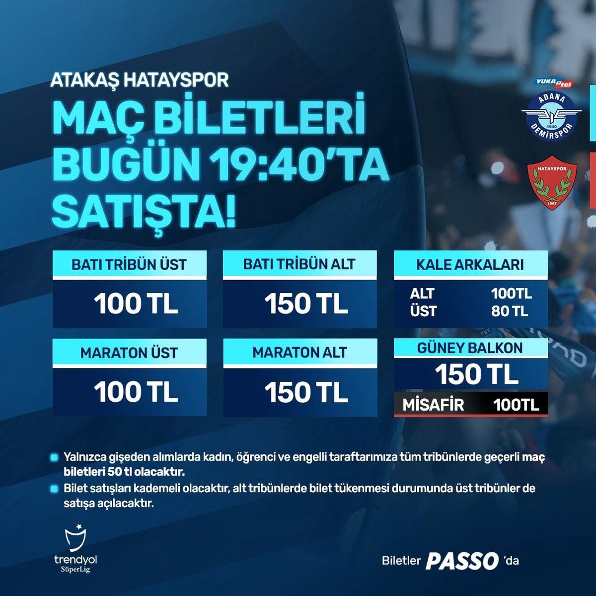 Adana Demirspor - Hatayspor Maçının Biletleri Satışa Çıktı