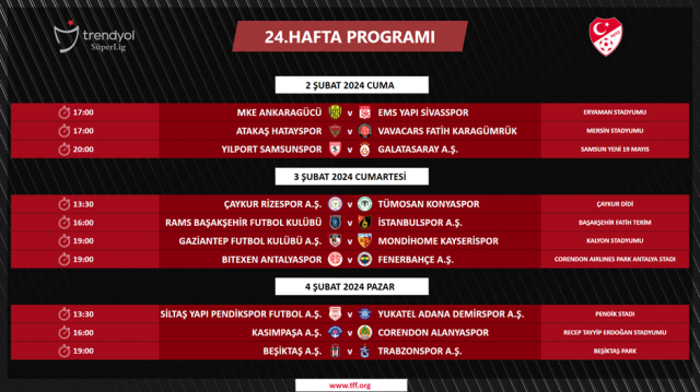 Dev maçın tarihi belli oldu! İşte Süper Lig'in 2 haftalık programı