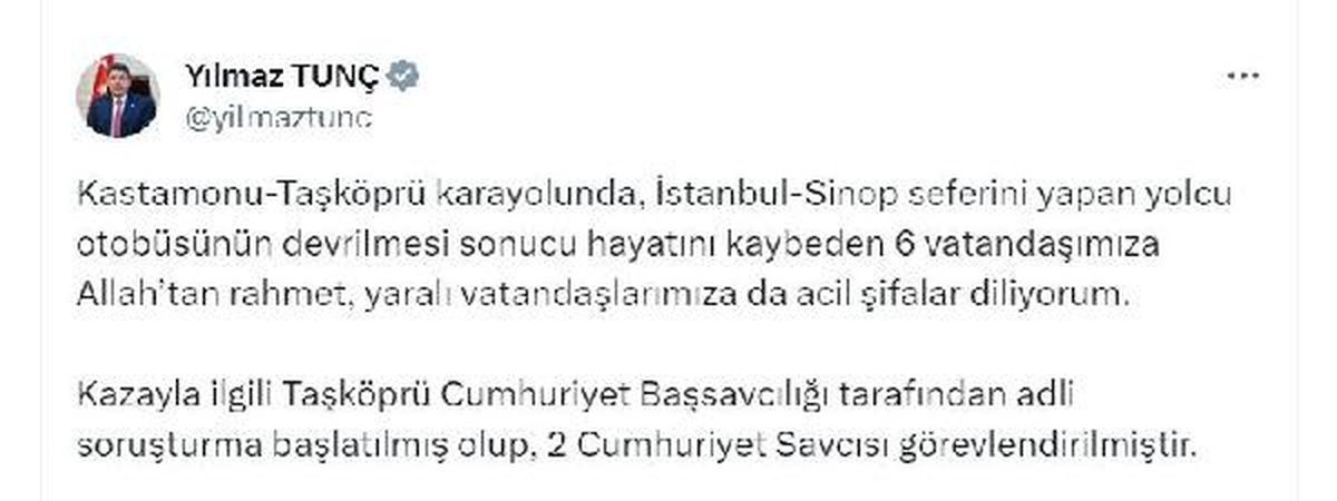 Bakan Tunç: Kazayla ilgili 2 savcı görevlendirildi