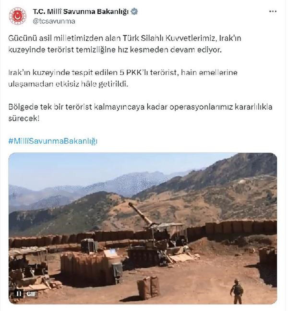 Irak\'ın kuzeyinde 5 PKK\'lı terörist etkisiz hale getirildi