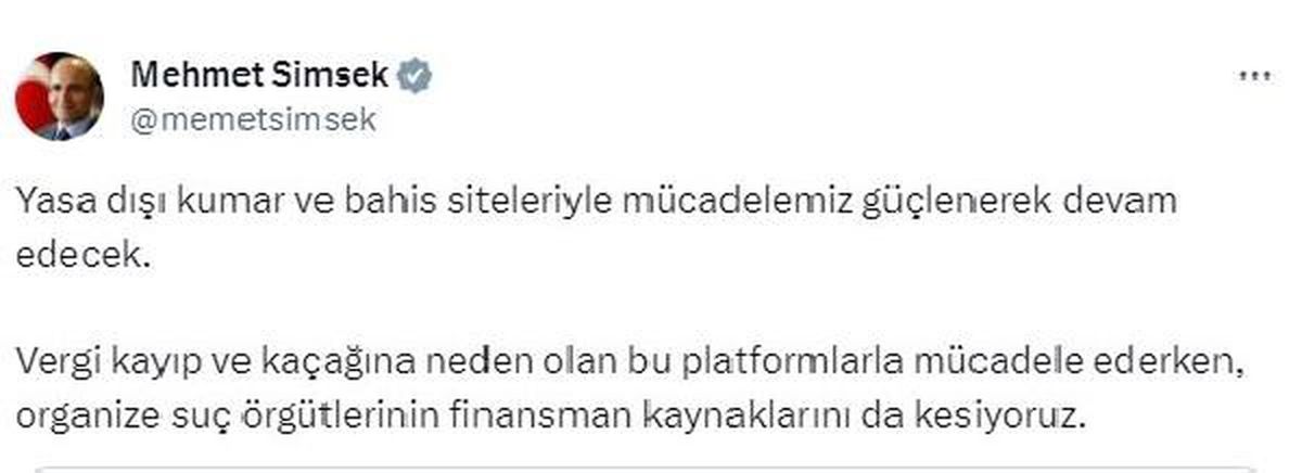 Bakan Şimşek: Yasa dışı kumar ve bahis siteleriyle mücadelemiz güçlenerek devam edecek