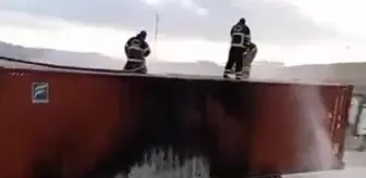 Nurdağı'nda halı yüklü TIR'ın dorsesinde yangın çıktı