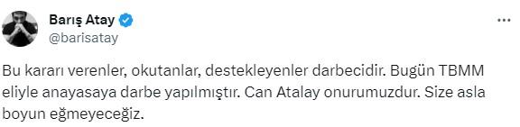 Can Atalay'ın vekilliğinin düşürülmesine siyasilerden peş peşe tepki geldi