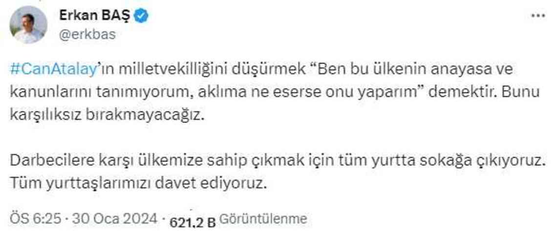 Erkan Baş'tan Can Atalay'ın vekilliğini düşüren kararı okuyan Bozdağ'a çok sert sözler