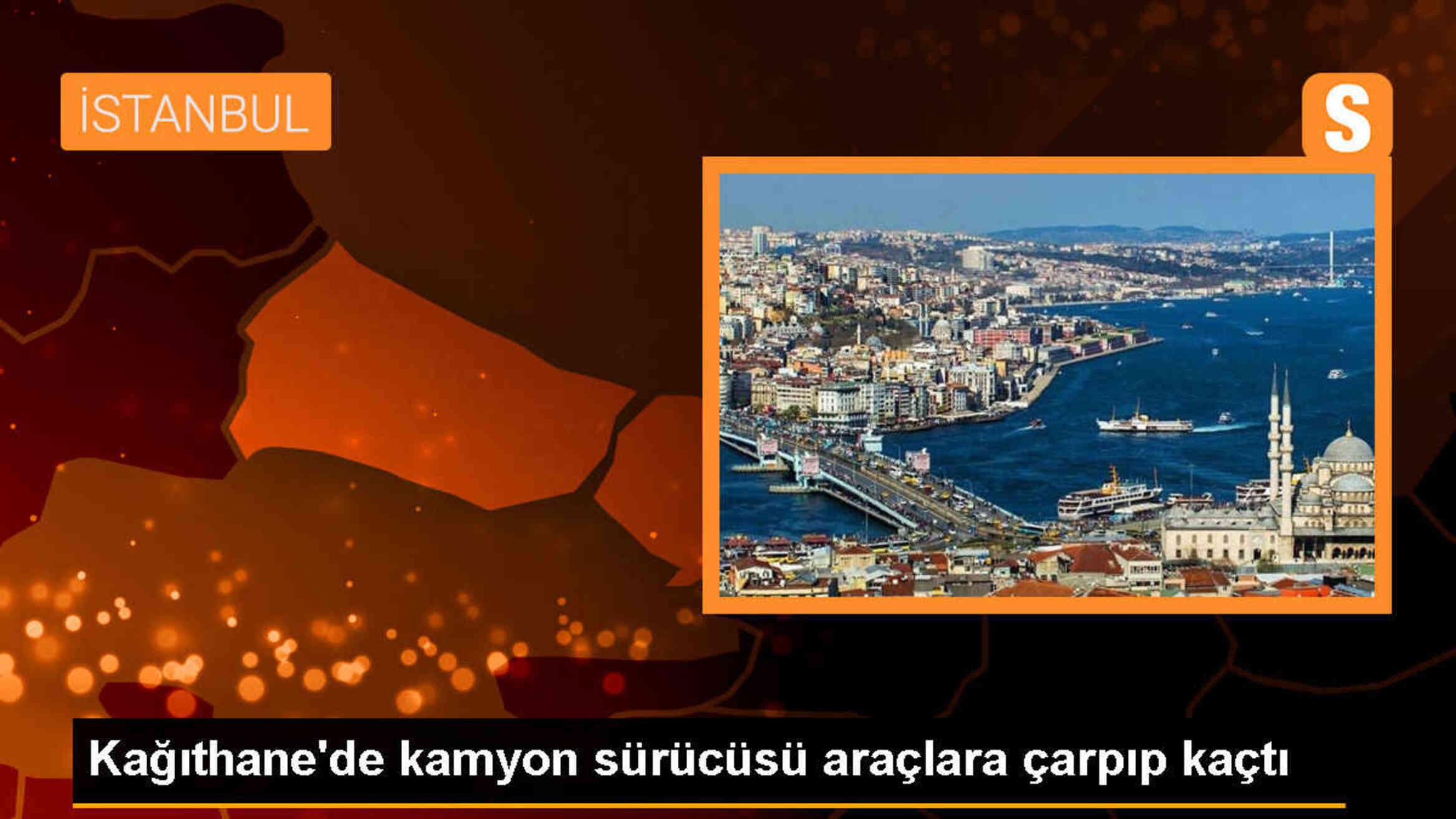 İstanbul Kağıthane\'de kamyon sürücüsünün araçlara çarptığı kaza anı güvenlik kamerasında