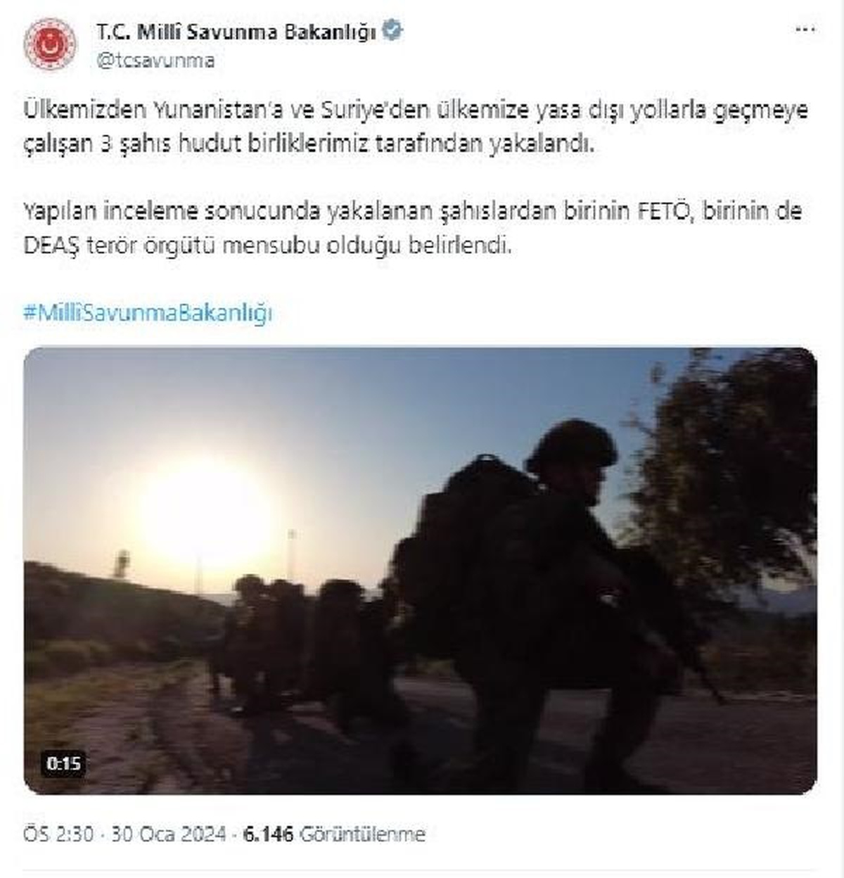 MSB: Türkiye\'den Yunanistan\'a ve Suriye\'den Türkiye\'ye geçmeye çalışan 3 terörist yakalandı