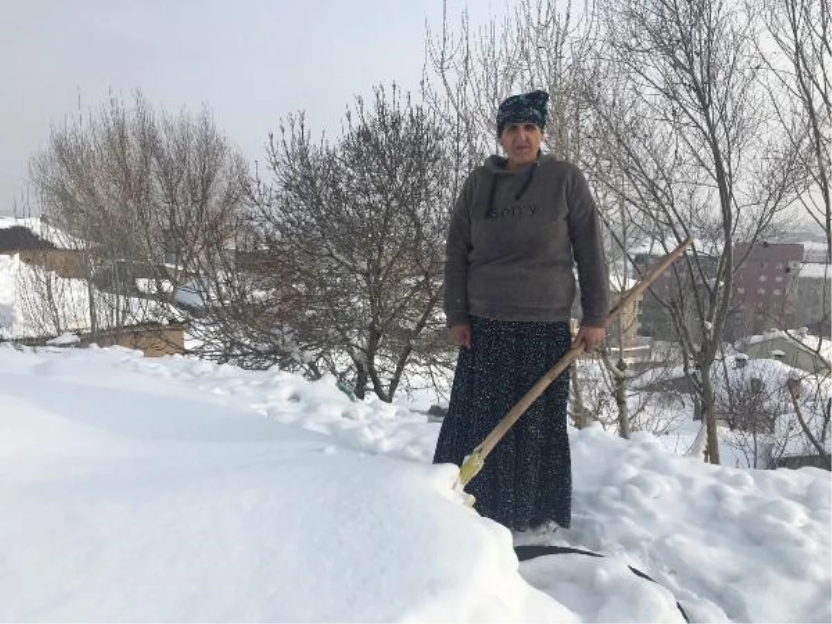 Polisler, kardan temizlemeye çalışan kadına yardım etti