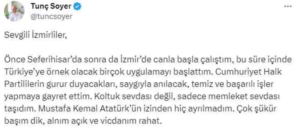 Yeniden aday gösterilmeyen Tunç Soyer, CHP'yi topa tuttu