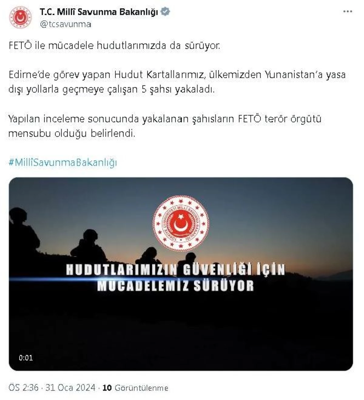 MSB, Türkiye\'den Yunanistan\'a geçmeye çalışan 5 FETÖ üyesini yakaladı