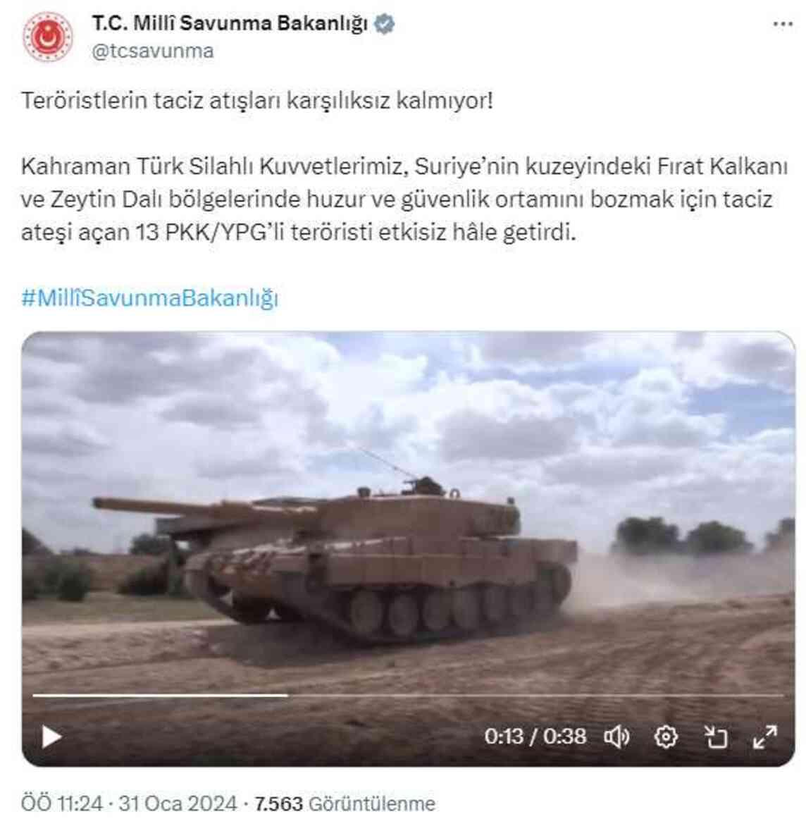 Suriye'nin kuzeyinde taciz ateşi açan 13 terörist etkisiz hale getirildi Suriye'nin kuzeyinde taciz ateşi açan 13 terörist etkisiz hale getirildi