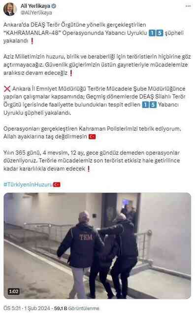 Ankara'da DEAŞ Terör Örgütüne Yönelik Operasyonda 15 Şüpheli Yakalandı Ankara'da DEAŞ Terör Örgütüne Yönelik Operasyonda 15 Şüpheli Yakalandı
