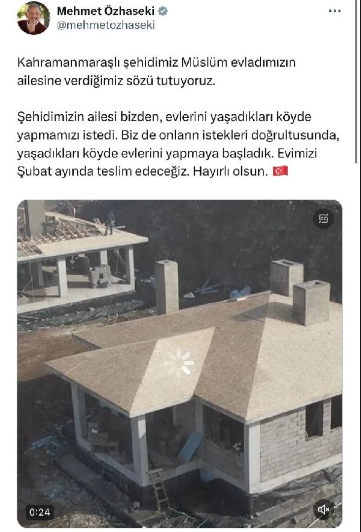 Şehit Piyade Er Müslüm Özdemir\'in ailesine yapılan ev şubat ayında teslim edilecek