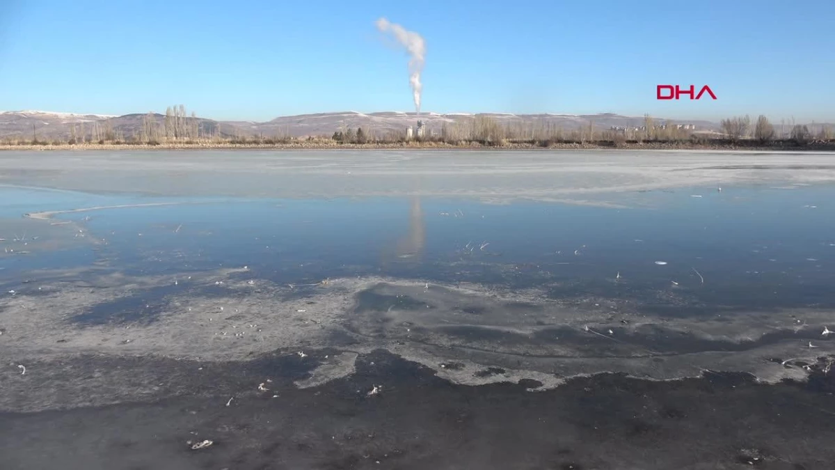 Sivas\'ta Serpincik Göleti Buz Tutarak Soğuk Hava Etkisini Gösterdi