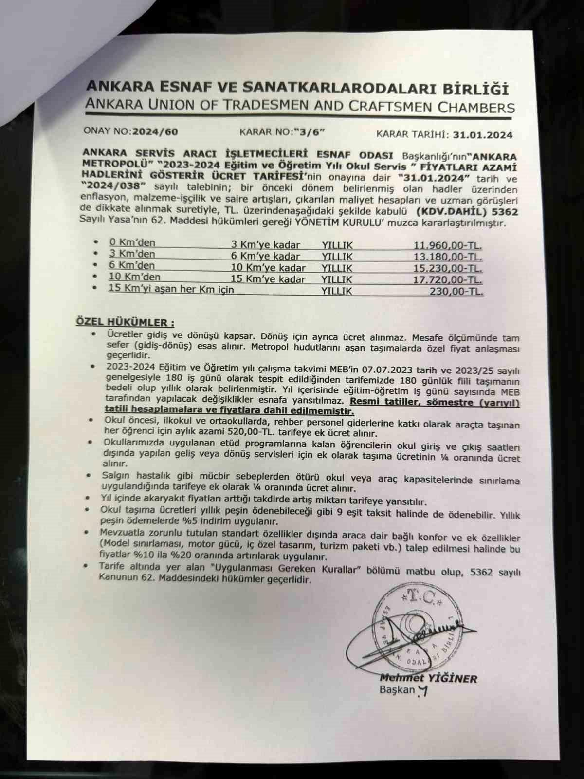 Ankara\'da Okul Servis Ücretleri Belirlendi
