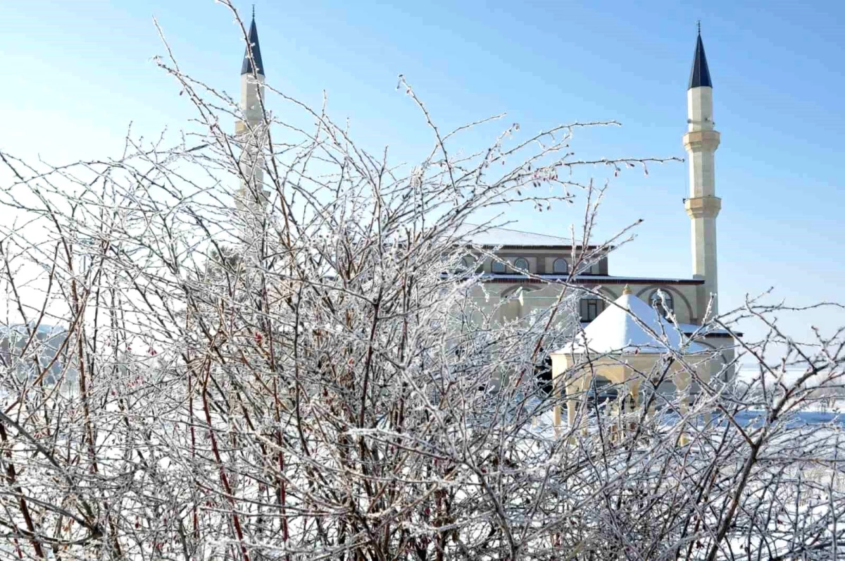 Kars\'ta Eksi 23 Derece Soğuk: Ağaçlar Kırağı Tuttu, Kars Çayı Buharlaştı
