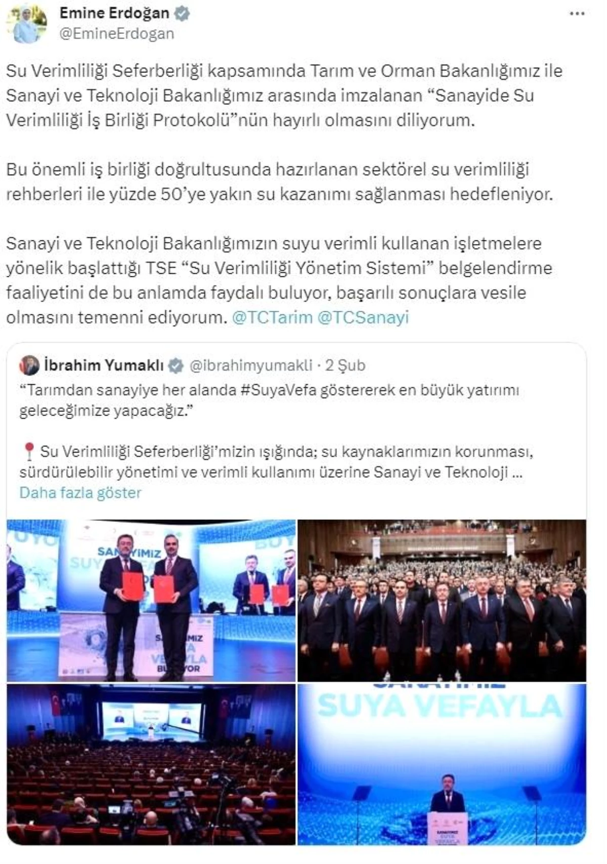 Emine Erdoğan, Sanayide Su Verimliliği İş Birliği Protokolü\'nü değerlendirdi