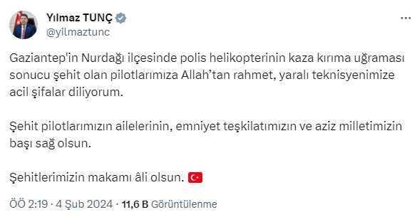 Gaziantep'te helikopter kazası: 2 polisimiz şehit oldu, 1 teknisyenimiz yaralandı