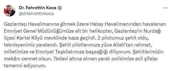 Gaziantep'te helikopter kazası: 2 polisimiz şehit oldu, 1 teknisyenimiz yaralandı