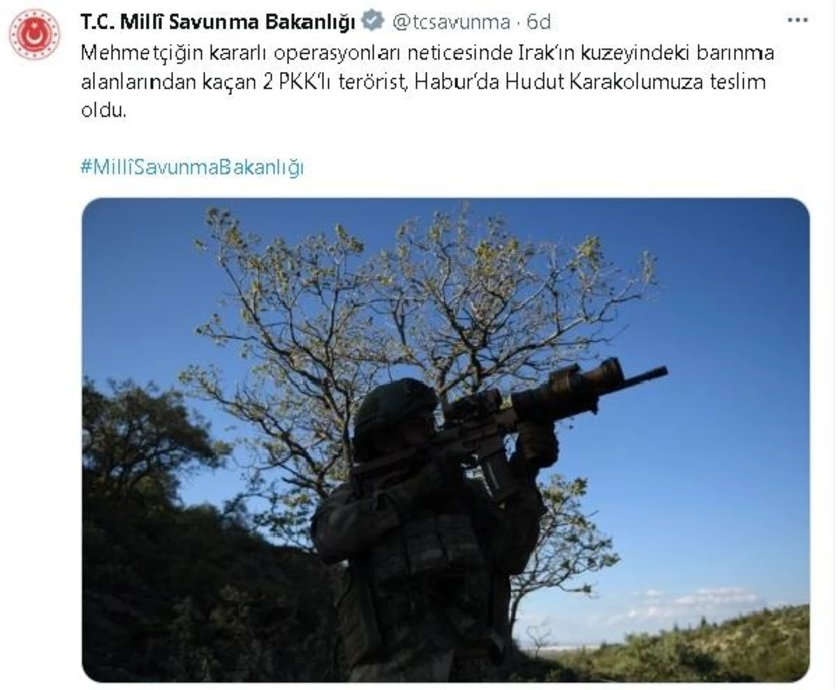 MSB: 2 PKK\'lı terörist Habur\'da teslim oldu