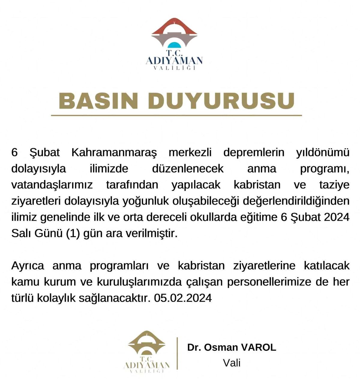 Adıyaman\'da Depremin Yıl Dönümünde Okullar Tatil Edildi