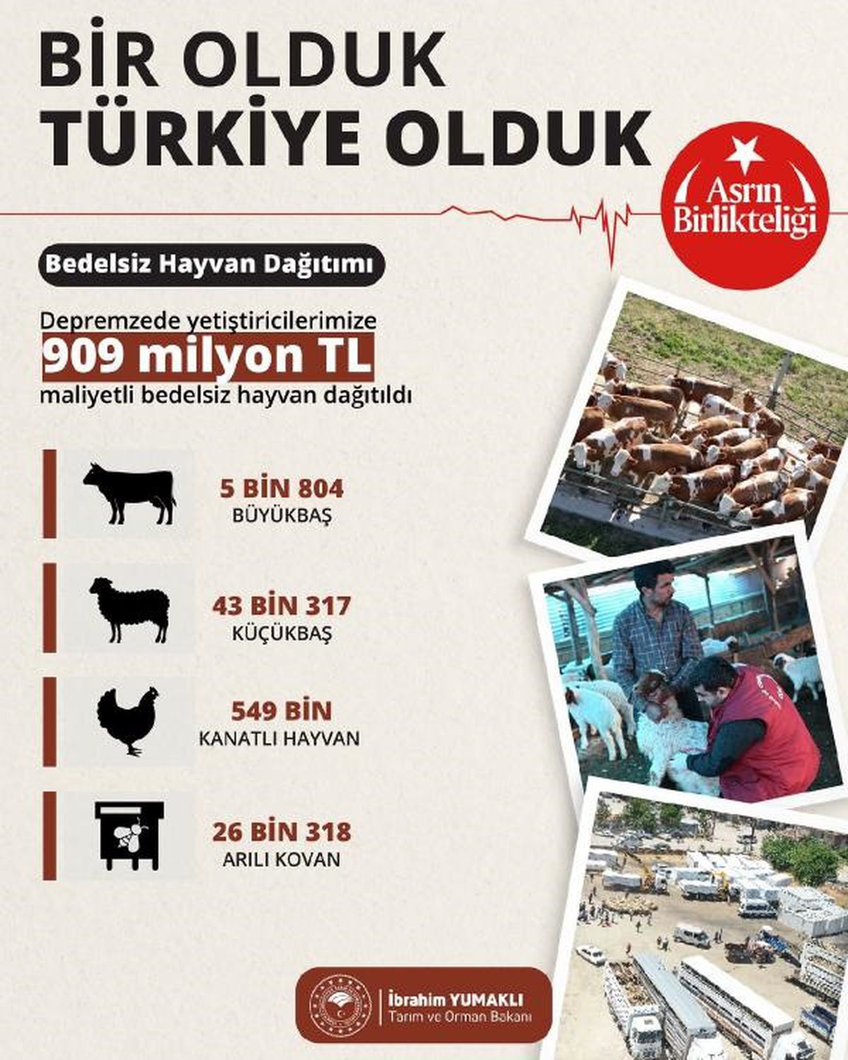 Kahramanmaraş\'ta depremden etkilenen çiftçilere bedelsiz hayvan dağıtıldı