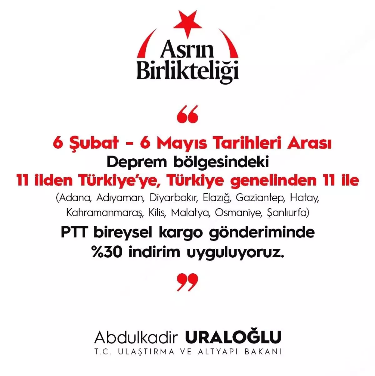 PTT, deprem bölgesine gönderilen kargolarda yüzde 30 indirim kampanyası başlattı