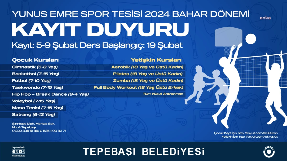 Tepebaşı Belediyesi Yunus Emre Spor Tesisleri\'nde 2024 bahar dönemi kursları için kayıtlar başladı