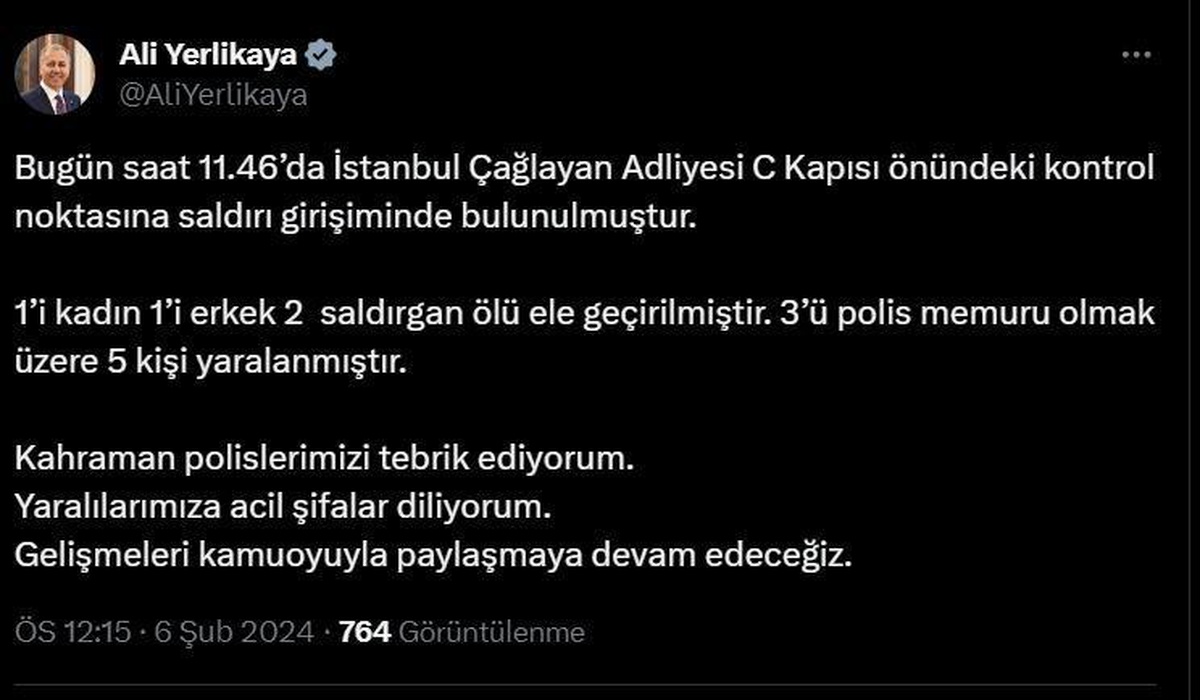 İstanbul Çağlayan Adliyesine Saldırı Girişimi: 2 Saldırgan Ölü, 5 Kişi Yaralandı