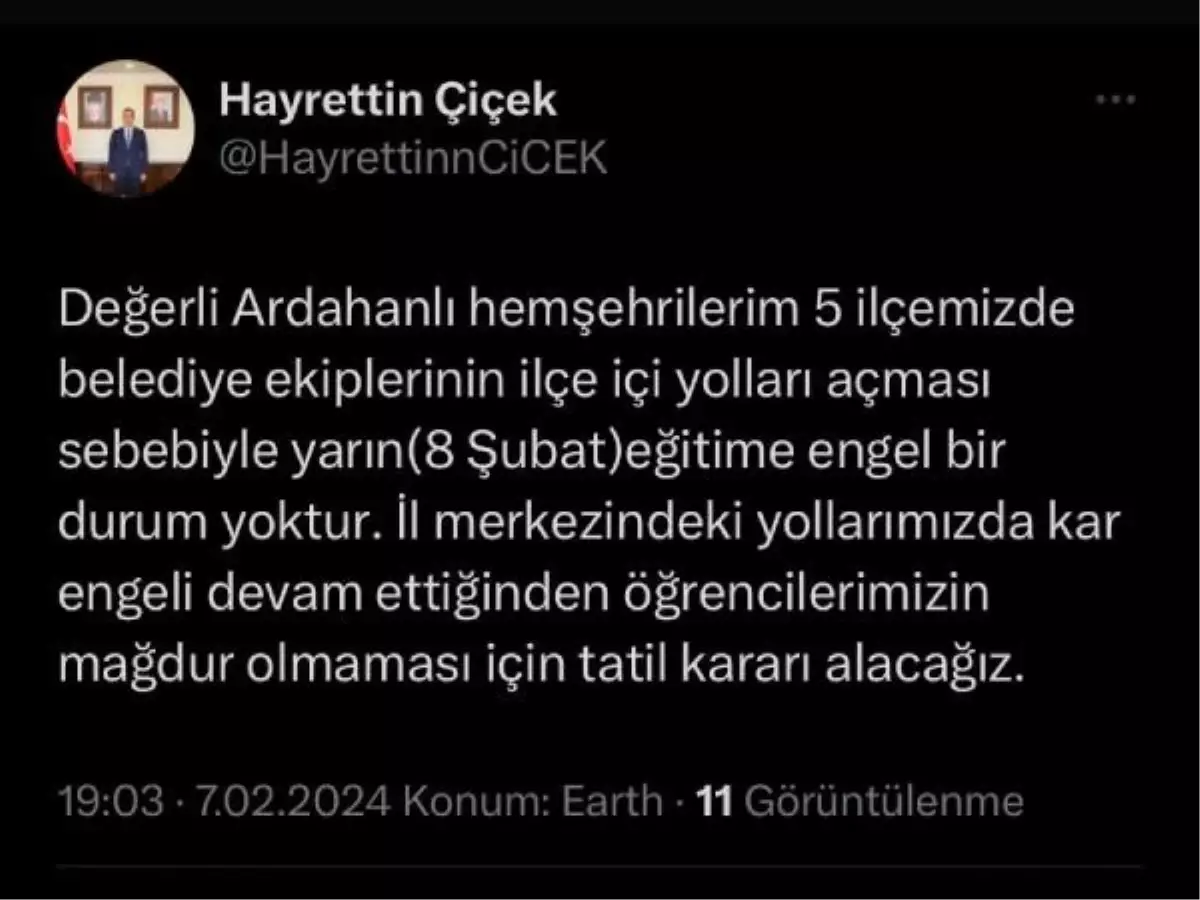 Ardahan\'da Yoğun Kar Yağışı Nedeniyle Eğitime Ara Verildi