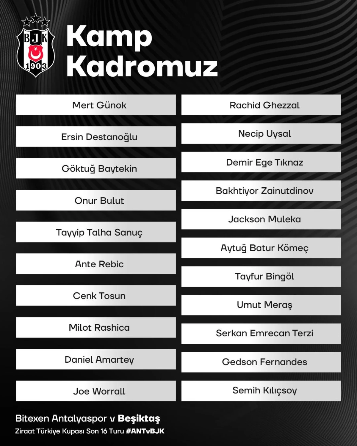 Beşiktaş\'ın Ziraat Türkiye Kupası kadrosunda Joe Worrall da yer aldı