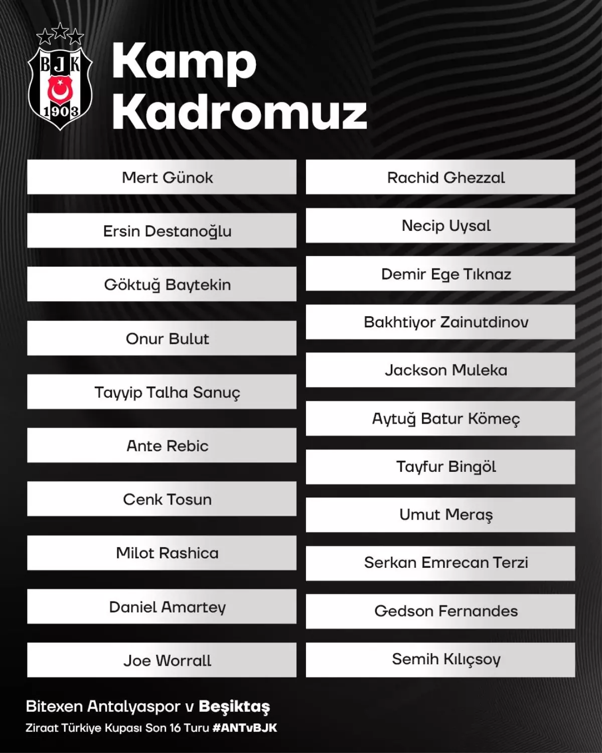 Beşiktaş\'ın Ziraat Türkiye Kupası kadrosunda Joe Worrall da yer aldı