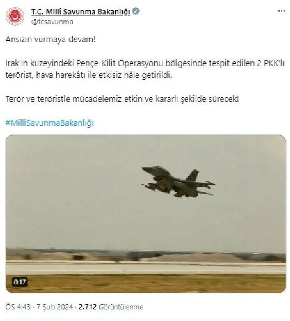 Pençe-Kilit Operasyonu bölgesinde 2 PKK\'lı terörist etkisiz hale getirildi