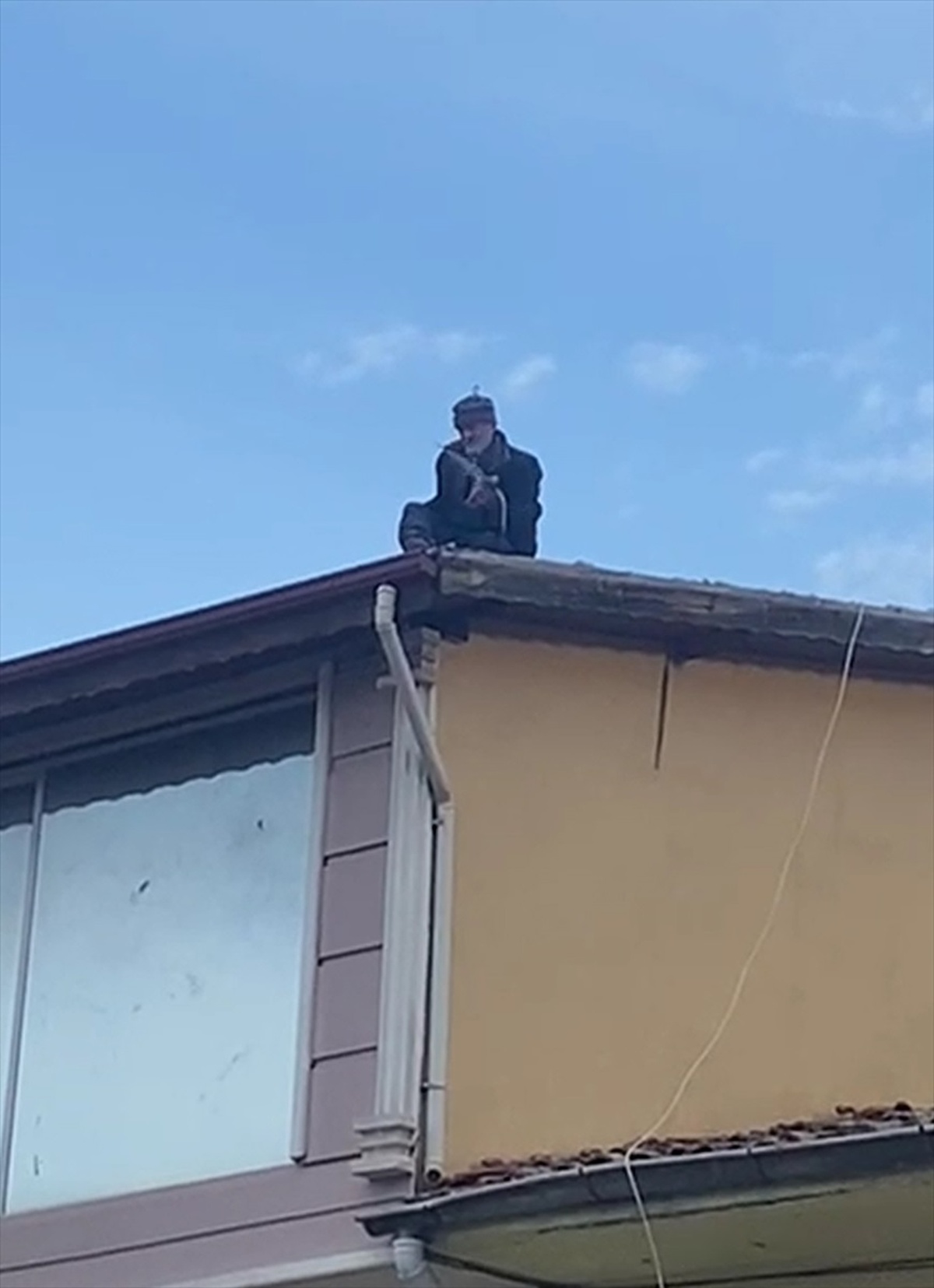 Tokat\'ta ayağı ipe takılan güvercini çatıya çıkan vatandaş kurtardı