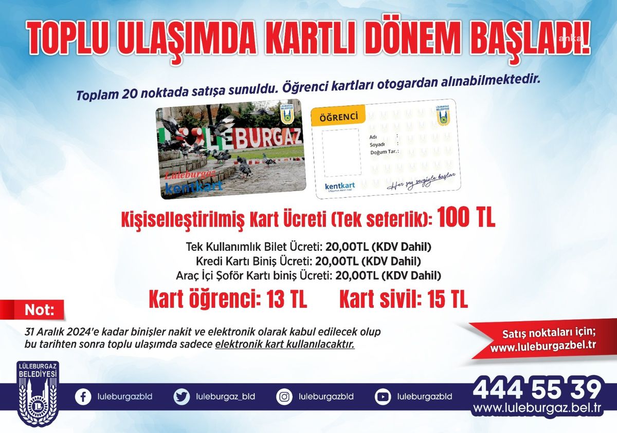 Lüleburgaz\'da Toplu Ulaşımda Kişiselleştirilmiş Elektronik Kart Dönemi Başladı
