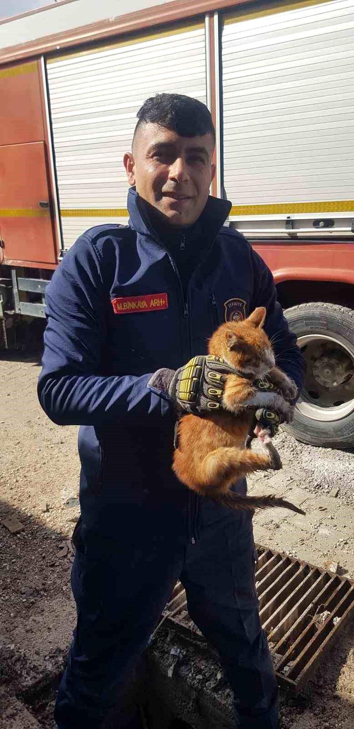Antakya\'da Mahsur Kalan Kedi İtfaiye Tarafından Kurtarıldı