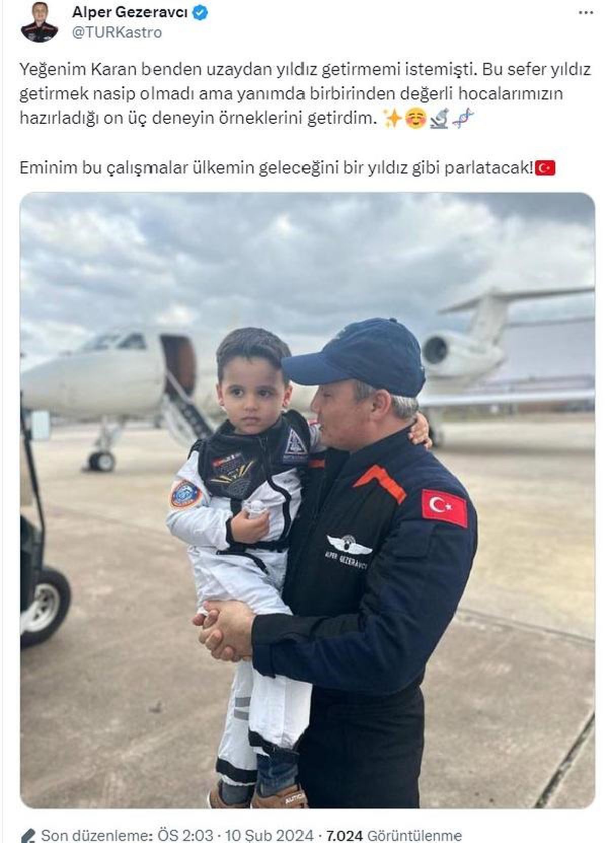 Alper Gezeravcı, yeğeniyle buluştuğu anı paylaştı