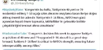 ABD Büyükelçisi: Türkiye'nin F-16 uçakları satın alması önemli bir adım