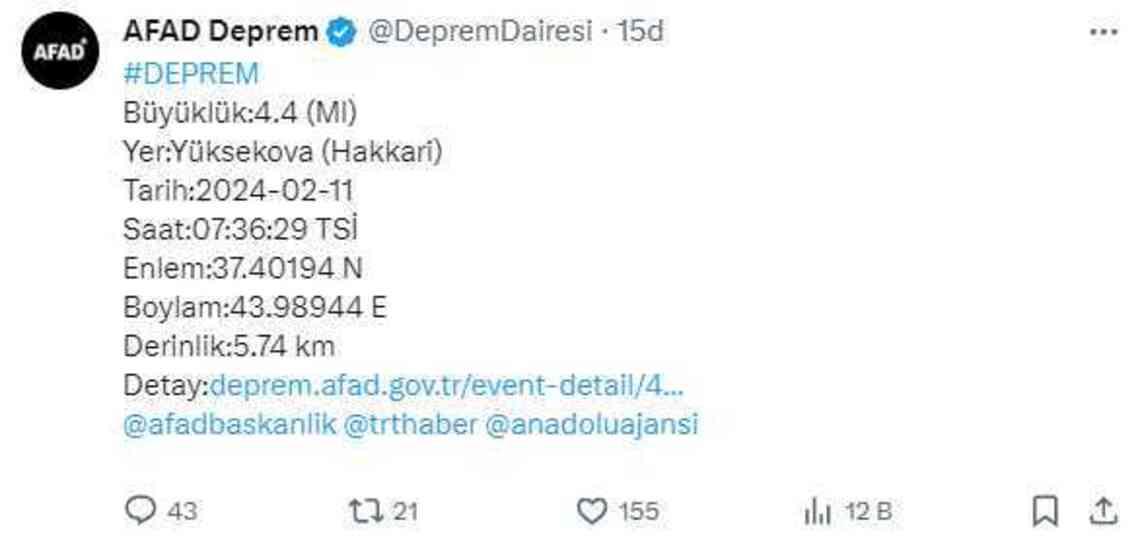Hakkari'de 4.4 büyüklüğünde deprem! Sarsıntı çevre illerde de hissedildi