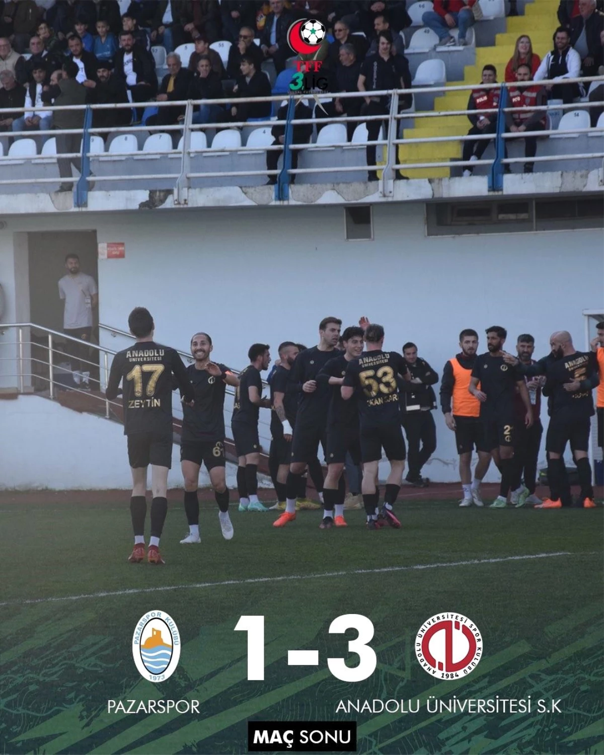 Anadolu Üniversitesi Spor Kulübü, deplasmanda Pazarspor\'u 3-1 mağlup etti